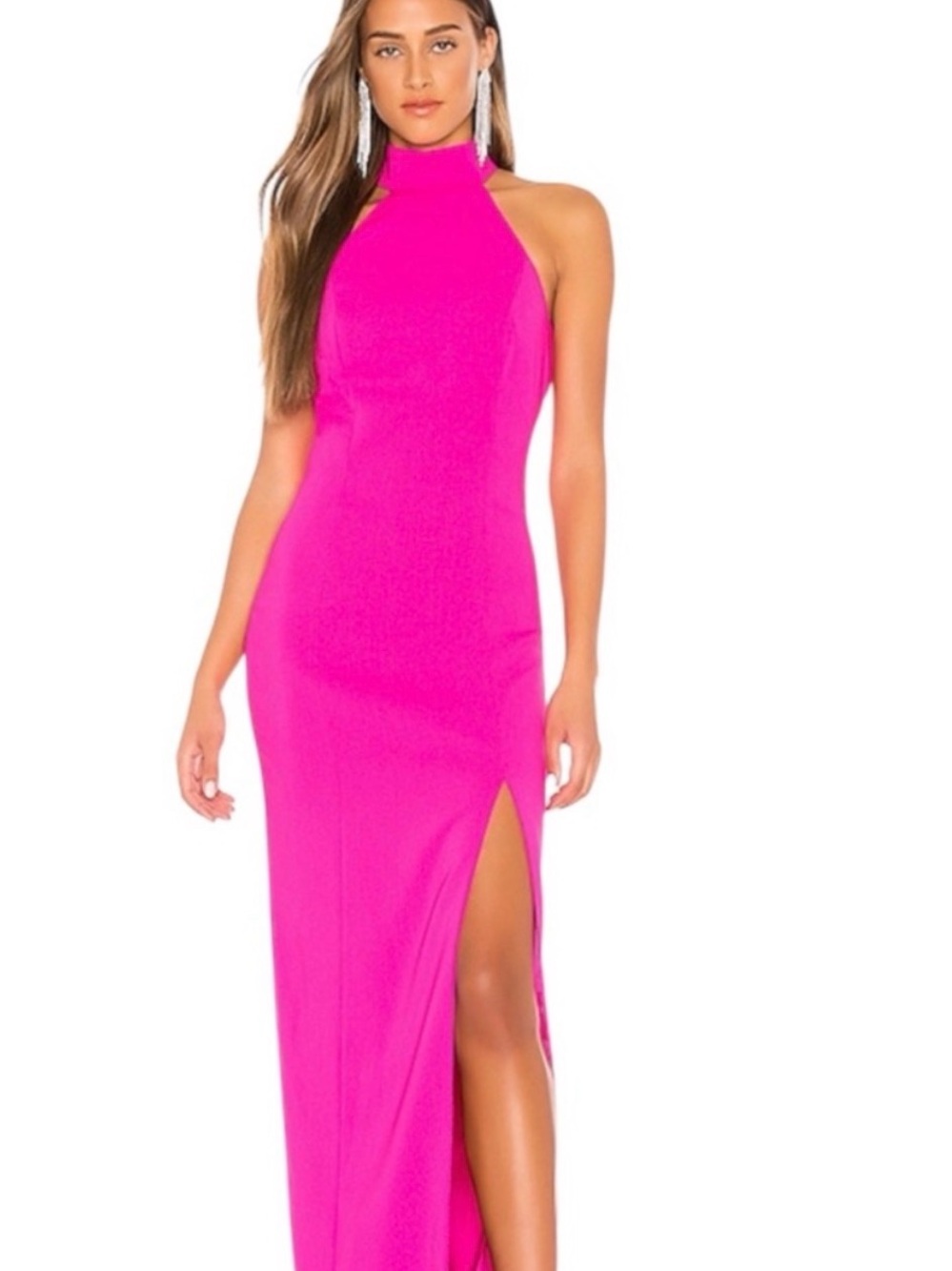 JAYGODFREY Hot Pink Halter Maxi Dress with Thigh Slit